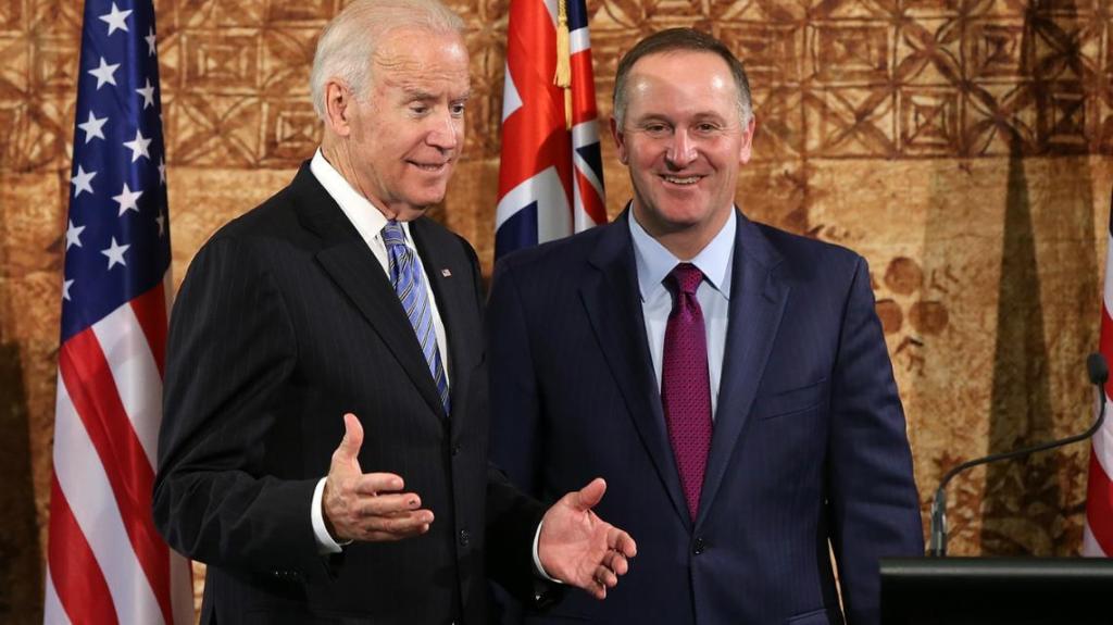US Vice President Joe Biden and Prime Minister John Key (Getty)